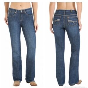 Aura By Wrangler Straight Leg Short Rise Denim Blue Jeans Women’s Size 8P/AVG